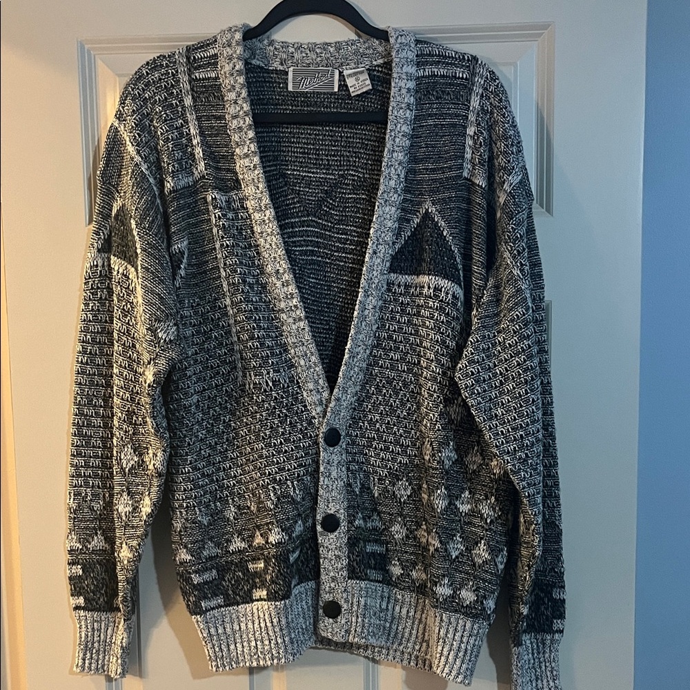 Method Vintage Navy Black Gray Geometric 3 Button Cardigan Grandpa XL